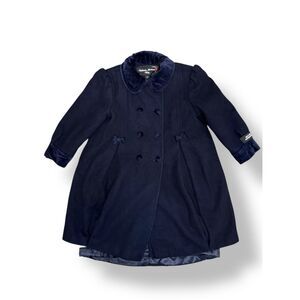 Stephanie Mathews Kids Girls 5 Double Breasted Coat Navy Blue 100% Wool